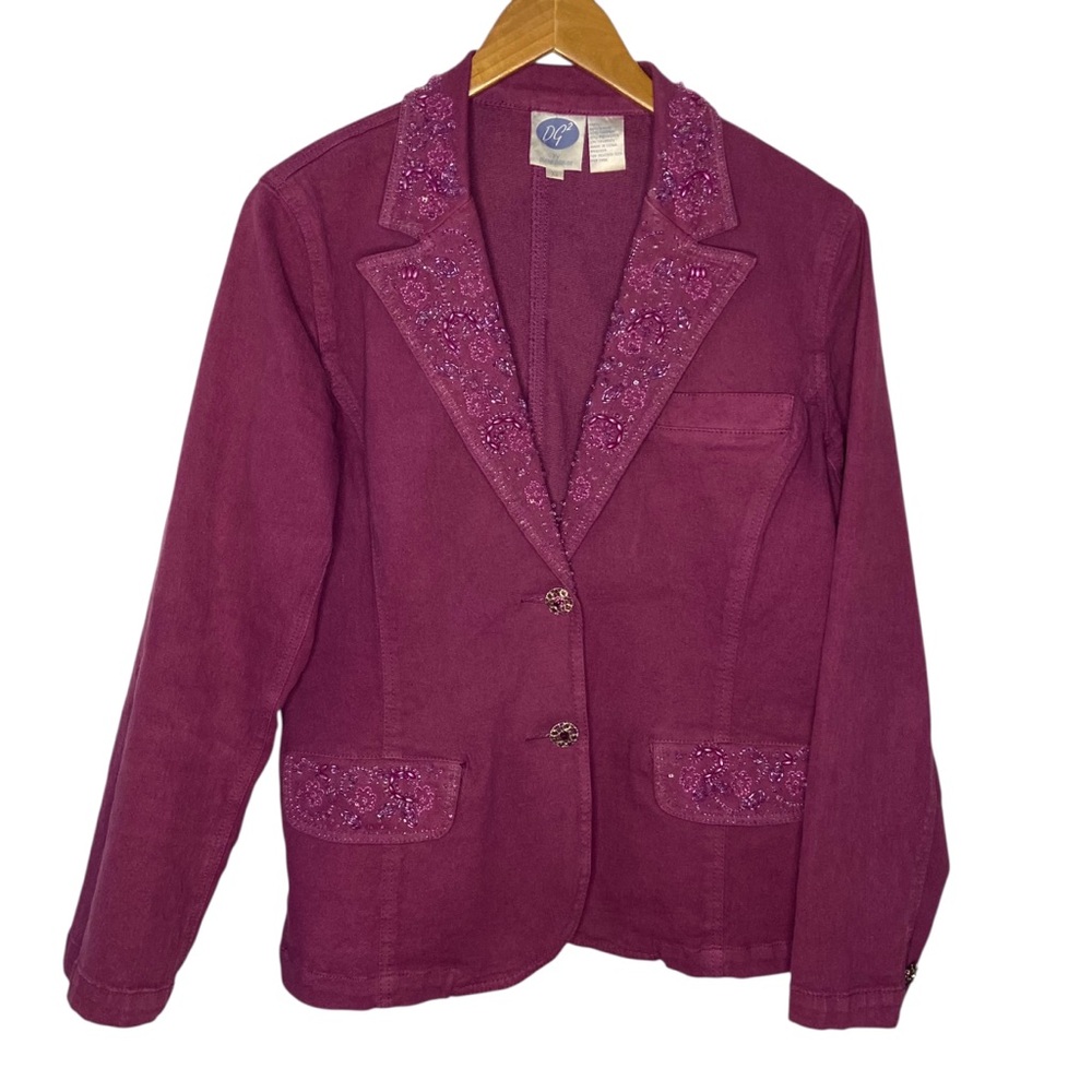 DG2 by Diane Gilman Purple Beaded Bling Embellished Stretch Blazer XS Mardi Gras